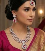 Pink rhodium premium designer american diamond and stone work necklace set