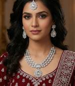 White rhodium premium designer american diamond and stone work necklace set