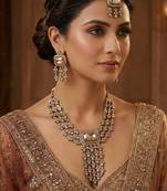 Gold yellow gold premium designer american diamond and stone work necklace set