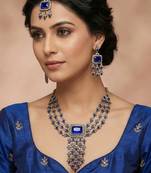 Blue yellow gold premium designer american diamond and stone work necklace set