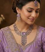Purple yellow gold premium designer american diamond and stone work necklace set