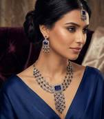 Blue yellow gold premium designer american diamond and stone work necklace set