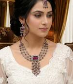 Purple yellow gold premium designer american diamond and stone work necklace set