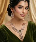 Green rose gold premium designer american diamond and stone work necklace set