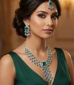 Green rhodium premium designer american diamond and stone work necklace set
