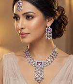 Purple rhodium premium designer american diamond and stone work necklace set