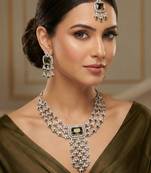 Green rhodium premium designer american diamond and stone work necklace set