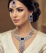 Blue rhodium premium designer american diamond and stone work necklace set