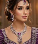 Purple rhodium premium designer american diamond and stone work necklace set