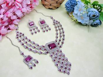Purple rhodium premium designer american diamond and stone work necklace set 2
