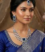 Blue rhodium premium designer american diamond and stone work necklace set
