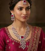 Pink rhodium premium designer american diamond and stone work necklace set