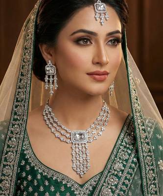 White rhodium premium designer american diamond and stone work necklace set 1