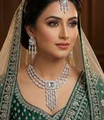 White rhodium premium designer american diamond and stone work necklace set