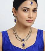 Blue yellow gold premium designer american diamond and stone work necklace set
