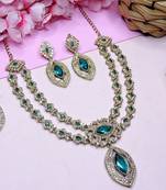 Green yellow gold premium designer american diamond and stone work necklace set