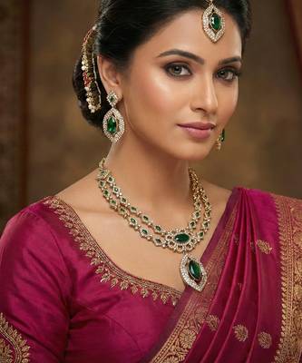 Green yellow gold premium designer american diamond and stone work necklace set 1