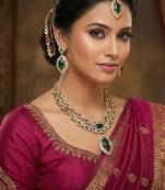 Green yellow gold premium designer american diamond and stone work necklace set