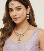 Purple yellow gold premium designer american diamond and stone work necklace set