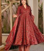 Red maslin digital printed wedding party festival casual ready anarkali palazzo pant salwar kameez