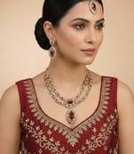 Maroon yellow gold premium designer american diamond and stone work necklace set