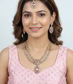 Pink yellow gold premium designer american diamond and stone work necklace set