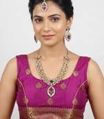 Purple yellow gold premium designer american diamond and stone work necklace set