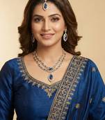 Blue yellow gold premium designer american diamond and stone work necklace set