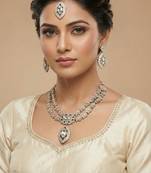White yellow gold premium designer american diamond and stone work necklace set