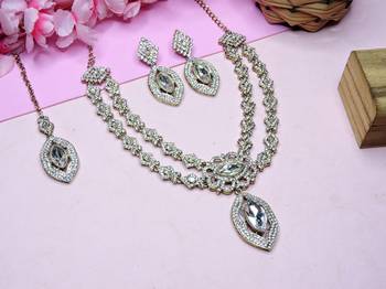 White yellow gold premium designer american diamond and stone work necklace set 2