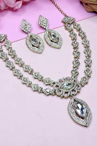 White yellow gold premium designer american diamond and stone work necklace set