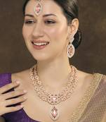Pink rose gold premium designer american diamond and stone work necklace set