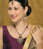 Purple yellow gold premium designer american diamond and stone work necklace set