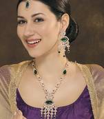 Green rose gold premium designer american diamond and stone work necklace set