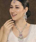 Purple rhodium premium designer american diamond and stone work necklace set