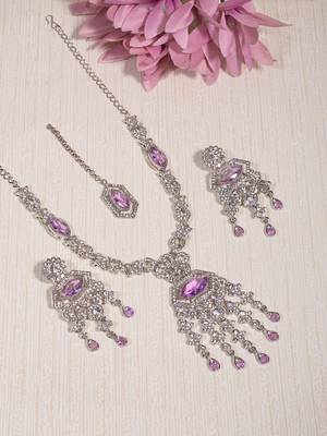 Purple rhodium premium designer american diamond and stone work necklace set 2