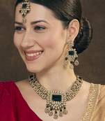 Green yellow gold premium designer american diamond and stone work necklace set