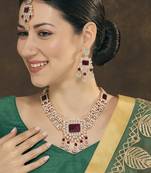 Maroon rose gold premium designer american diamond and stone work necklace set