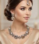 Gold yellow gold premium designer american diamond and stone work necklace set