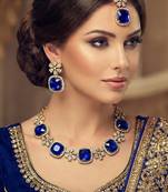 Blue yellow gold premium designer american diamond and stone work necklace set