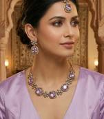 Purple yellow gold premium designer american diamond and stone work necklace set