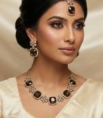 Green yellow gold premium designer american diamond and stone work necklace set