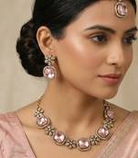 Pink yellow gold premium designer american diamond and stone work necklace set