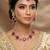 Pink yellow gold premium designer american diamond and stone work necklace set