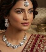 White yellow gold premium designer american diamond and stone work necklace set