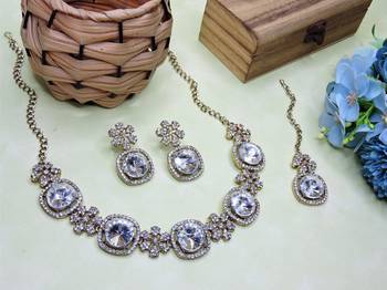 White yellow gold premium designer american diamond and stone work necklace set 2