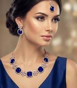 Blue rose gold premium designer american diamond and stone work necklace set