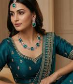 Green rose gold premium designer american diamond and stone work necklace set