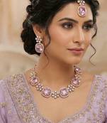 Purple rose gold premium designer american diamond and stone work necklace set
