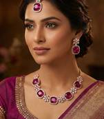 Purple rose gold premium designer american diamond and stone work necklace set